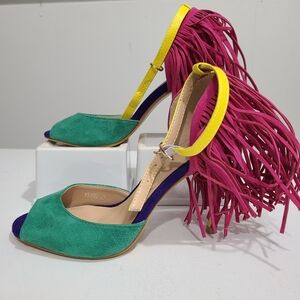 Womens Sz 6 Multicolor Open Toe Buckle Ankle Strap Sandal High Heel Shoe